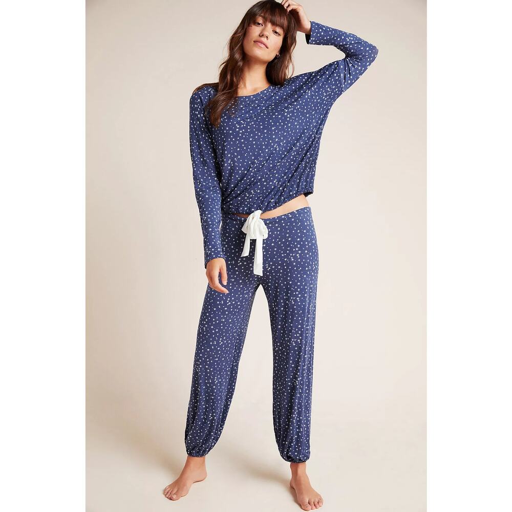 Eberjey Gisele Slouchy Sleep Set Navy Blue & White Stars SZ SMALL Celestial EUC
